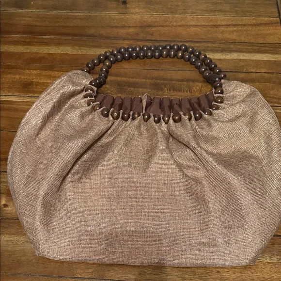 Chic Tan Beaded Handle Women's Shoulder Bag - Picture 1 of 7